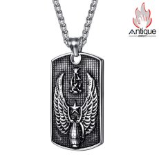 画像1: Antique Jewelry 翼の付いた男性用ドッグタグネックレス、恋人用のプレゼントとしてもおすすめ、刻印可能 (1)
