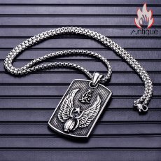 画像3: Antique Jewelry 翼の付いた男性用ドッグタグネックレス、恋人用のプレゼントとしてもおすすめ、刻印可能 (3)