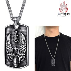 画像6: Antique Jewelry 翼の付いた男性用ドッグタグネックレス、恋人用のプレゼントとしてもおすすめ、刻印可能 (6)
