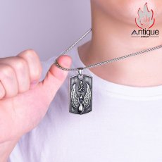 画像8: Antique Jewelry 翼の付いた男性用ドッグタグネックレス、恋人用のプレゼントとしてもおすすめ、刻印可能 (8)