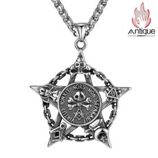 画像1: Antique Jewelry タングステンスチール ヴィンテージ舵輪ネックレス 男女兼用 ペンタグラムペンダント 学生向け贈り物 (1)