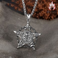 画像3: Antique Jewelry タングステンスチール ヴィンテージ舵輪ネックレス 男女兼用 ペンタグラムペンダント 学生向け贈り物 (3)