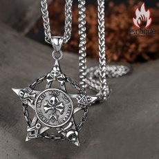 画像5: Antique Jewelry タングステンスチール ヴィンテージ舵輪ネックレス 男女兼用 ペンタグラムペンダント 学生向け贈り物 (5)