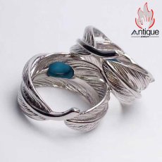 画像3: Antique Jewelry 高品質のグリーンターコイズを使用した、女性用のS925銀羽毛デザインリング、天然石の美しさが光る高輝度のブルーターコイズをセット、高品位の天然石アクセサリー (3)