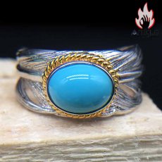画像5: Antique Jewelry 高品質のグリーンターコイズを使用した、女性用のS925銀羽毛デザインリング、天然石の美しさが光る高輝度のブルーターコイズをセット、高品位の天然石アクセサリー (5)