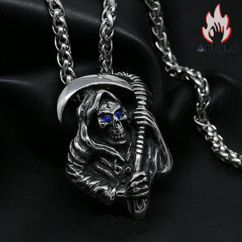 Antique Jewelry パンク 鎌 死神 ドクロ ネックレス メンズ ファッション レトロ チタン鋼 ヒップホップ ペンダント アクセサリー が大ホット登場しました！