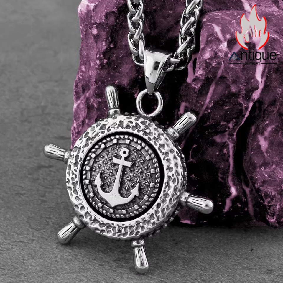 欧米風新作！船の舵回転ペンダント チタン鋼ネックレス｜個性的なカップルアクセサリーで海の冒険を身にまとう