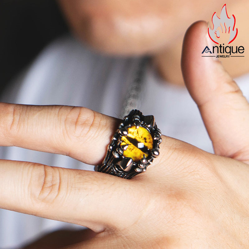 Antique Jewelry 悪魔の目 ドクロ 指輪 メンズ チタン鋼 レトロ 学生 ファッション ヒップホップ 人差し指 指輪 刻字可 アクセサリー  Antique Jewelry