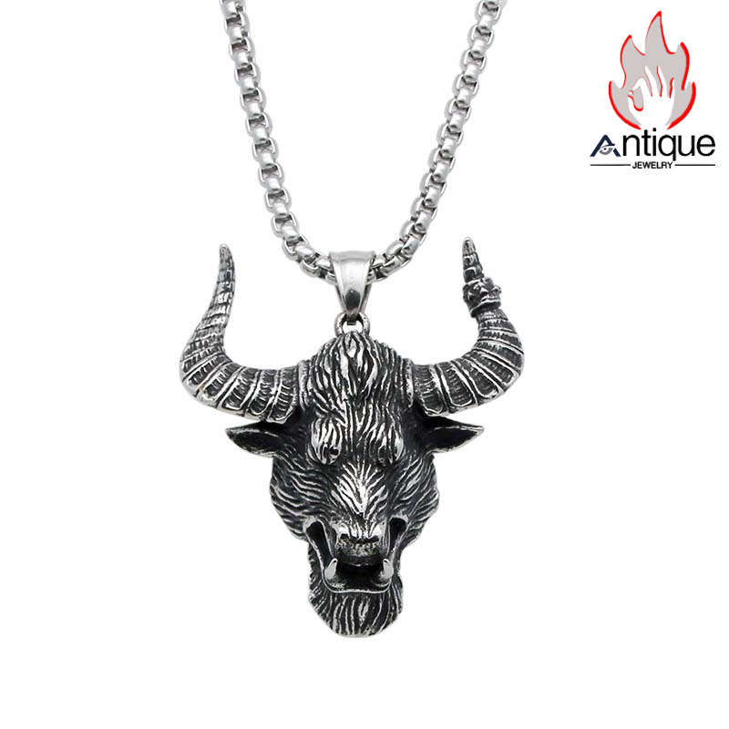 Antique Jewelry 悪魔 牛魔王 ペンダント 個性なネックレス ヒップホップ チタン鋼 ネックレス パンク ロングペンダント アクセサリー