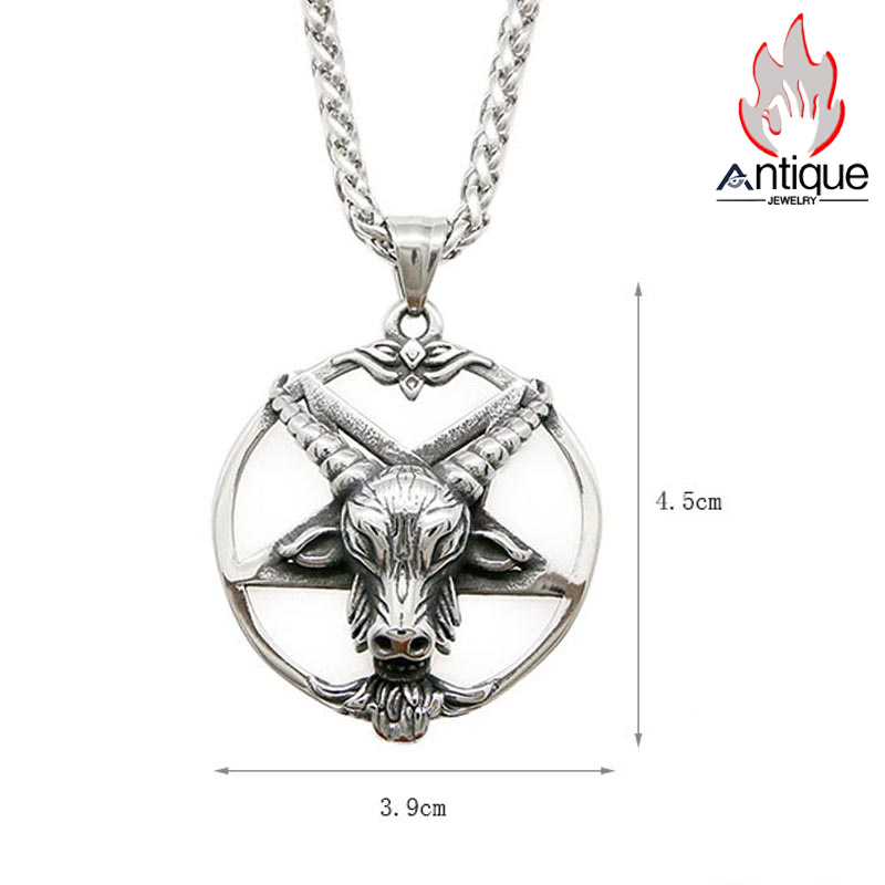 Antique Jewelry 暗黒系 逆五星 羊頭ネックレス サタン チタン鋼