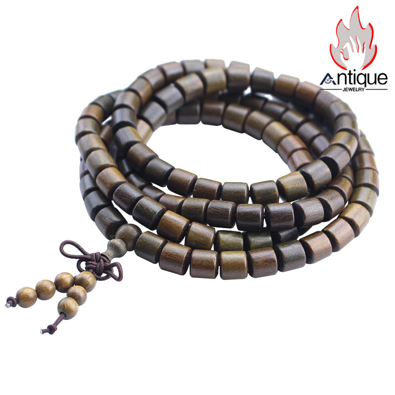 Antique Jewelry 天然の実木グリーンサンダルウッド108玉の桶珠念珠手