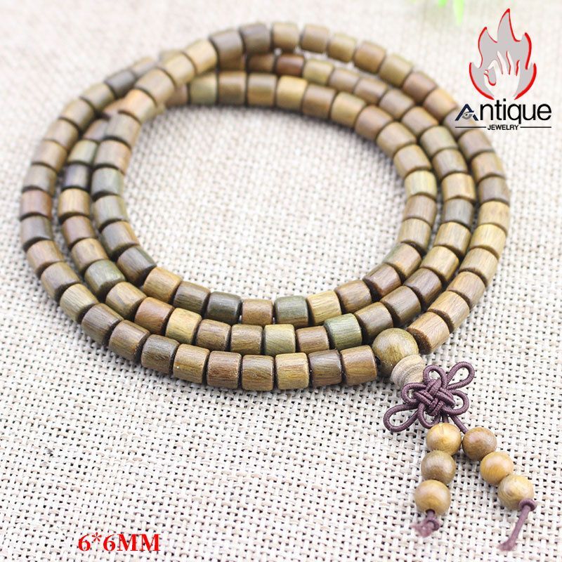 Antique Jewelry 天然の実木グリーンサンダルウッド108玉の桶珠念珠手