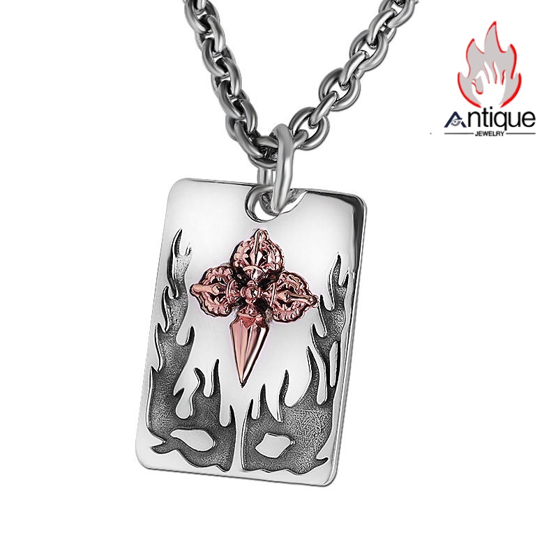 画像1: Antique Jewelry S925 シルバー 精巧な金剛杵デザインペンダント 光沢降魔杵プレート メンズネックレス シンプルヴィンテージ (1)