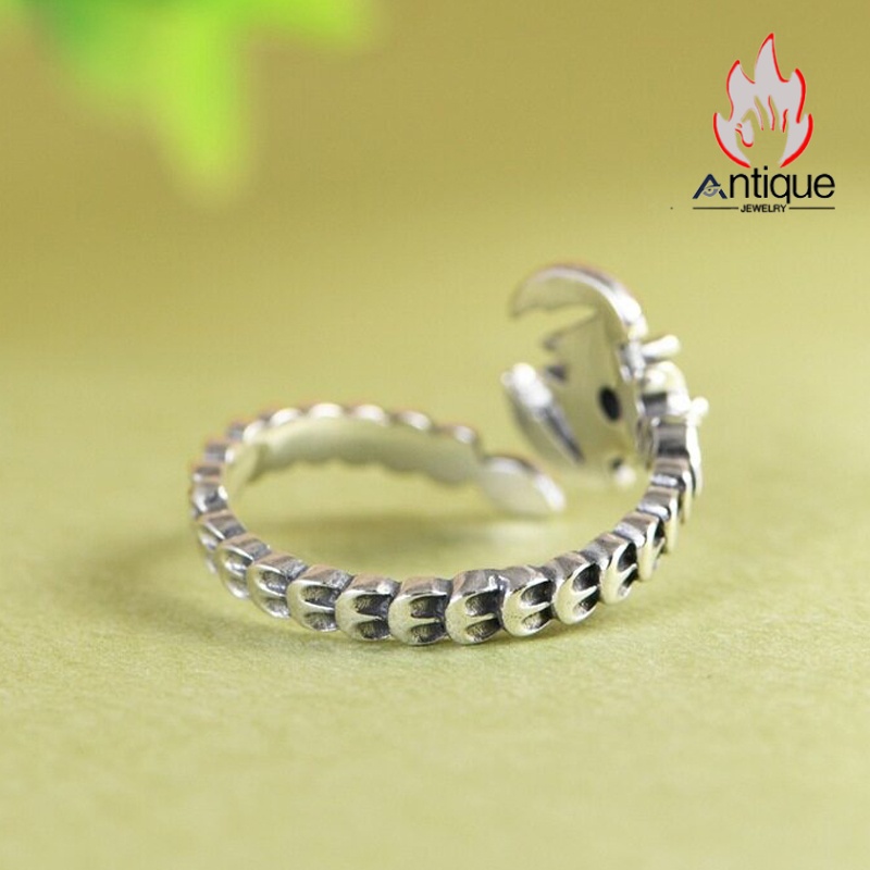 画像7: Antique Jewelry S925 シルバー シンプルなさそりデザイン 蠍座オープンリング オニクス付き ユニセックス (7)