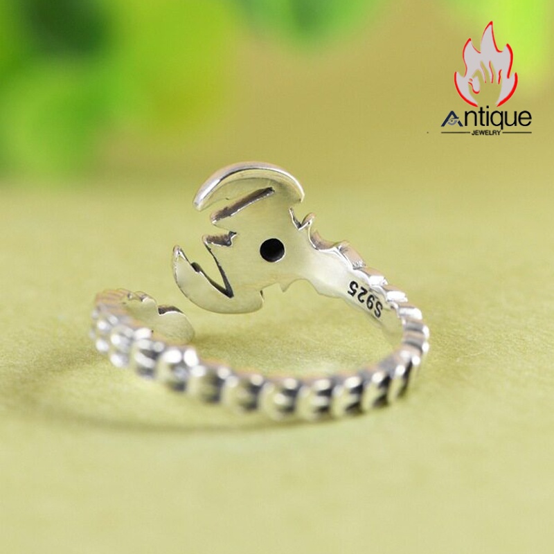 画像8: Antique Jewelry S925 シルバー シンプルなさそりデザイン 蠍座オープンリング オニクス付き ユニセックス (8)