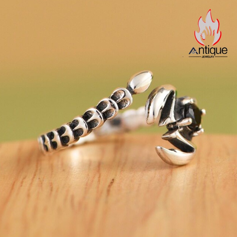 画像9: Antique Jewelry S925 シルバー シンプルなさそりデザイン 蠍座オープンリング オニクス付き ユニセックス (9)