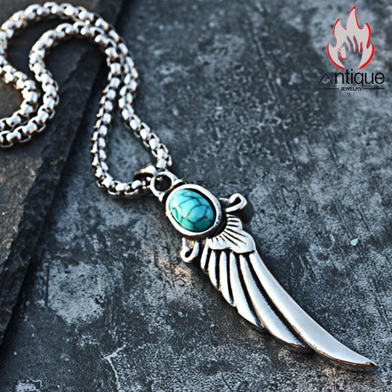 Antique Jewelry レトロな両面ターコイズウイングペンダント