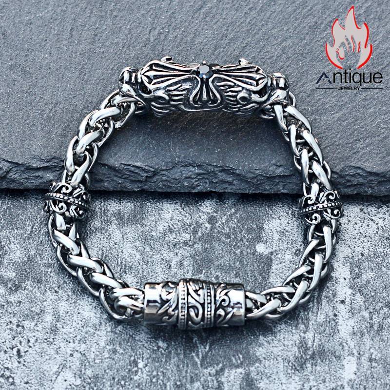 画像3: Antique Jewelry レトロなレオパードクロスチタンスチールブレスレット メンズ ユニークで文学的なクリエイティブアクセサリー (3)