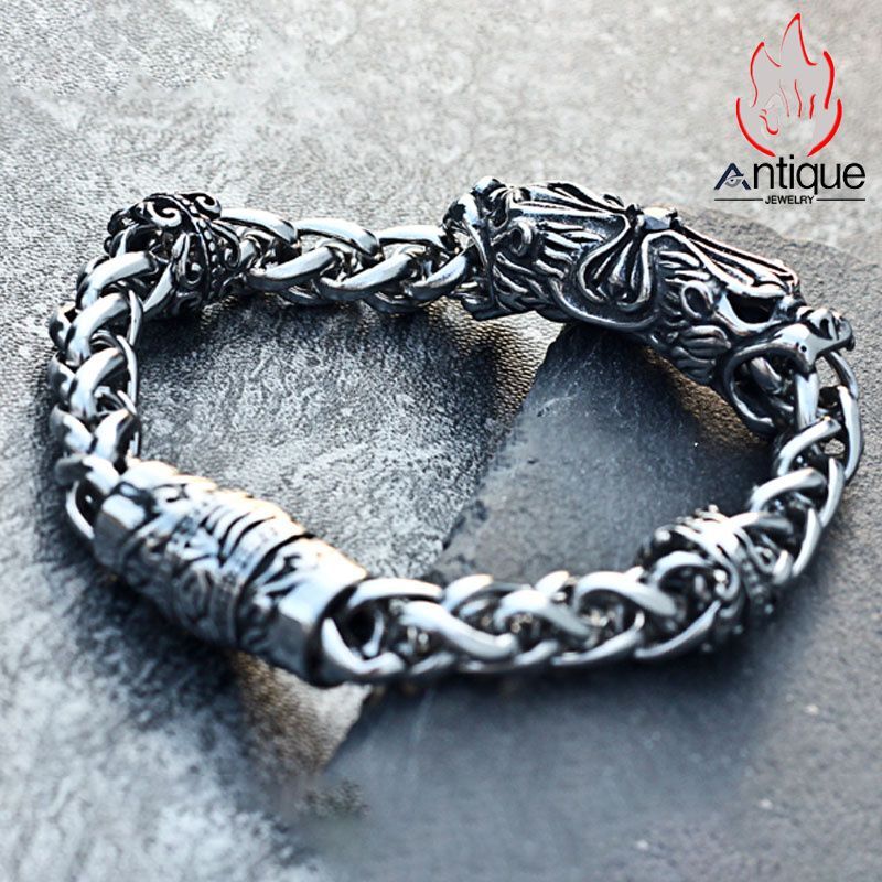 画像4: Antique Jewelry レトロなレオパードクロスチタンスチールブレスレット メンズ ユニークで文学的なクリエイティブアクセサリー (4)