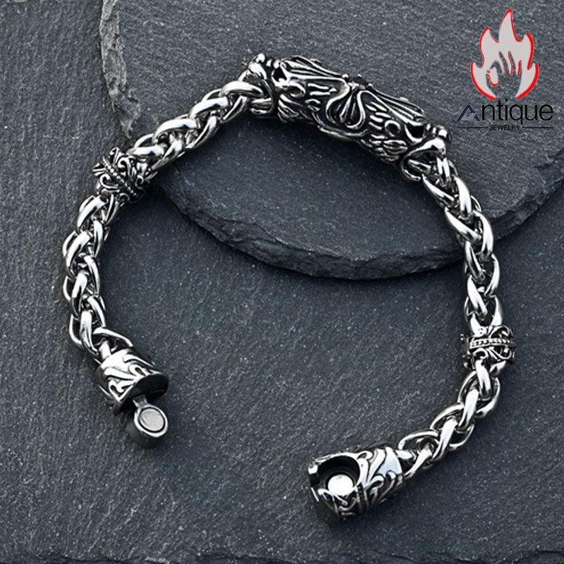 画像7: Antique Jewelry レトロなレオパードクロスチタンスチールブレスレット メンズ ユニークで文学的なクリエイティブアクセサリー (7)