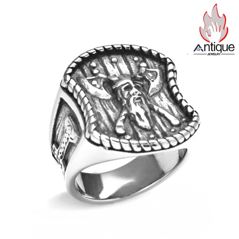 画像1: Antique Jewelry 北欧ビッグアックス 勇気ある戒指 男性用 アンティーク風個性的な指輪、万能に使えるチタンステンレススチール製のアクセサリー (1)