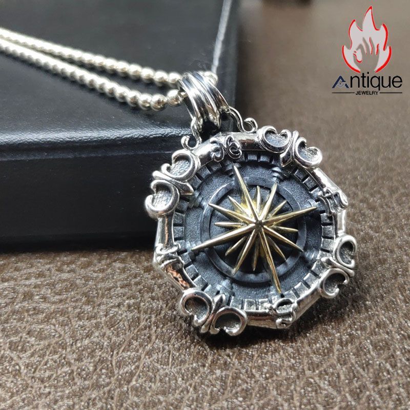 Antique Jewelry 最新S925シルバー 深海のコンパス軍のプレート メンズ